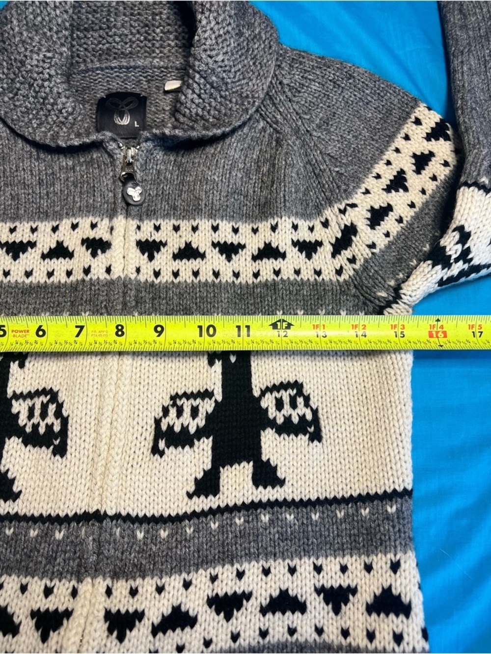 TNA Sea to Sky Cowichan Style Intarsia Lambswool Shawl Collar Sweater L - Picture 8 of 16